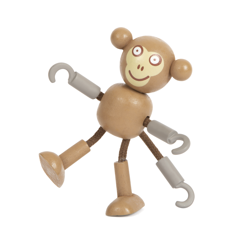Biegepuppen Piraten Figuren Spielzeug mit gegliederten Gliedmaßen, einem fröhlichen Gesicht und grauen Händen, spielerisch posierend vor einem weißen Hintergrund dargestellt.