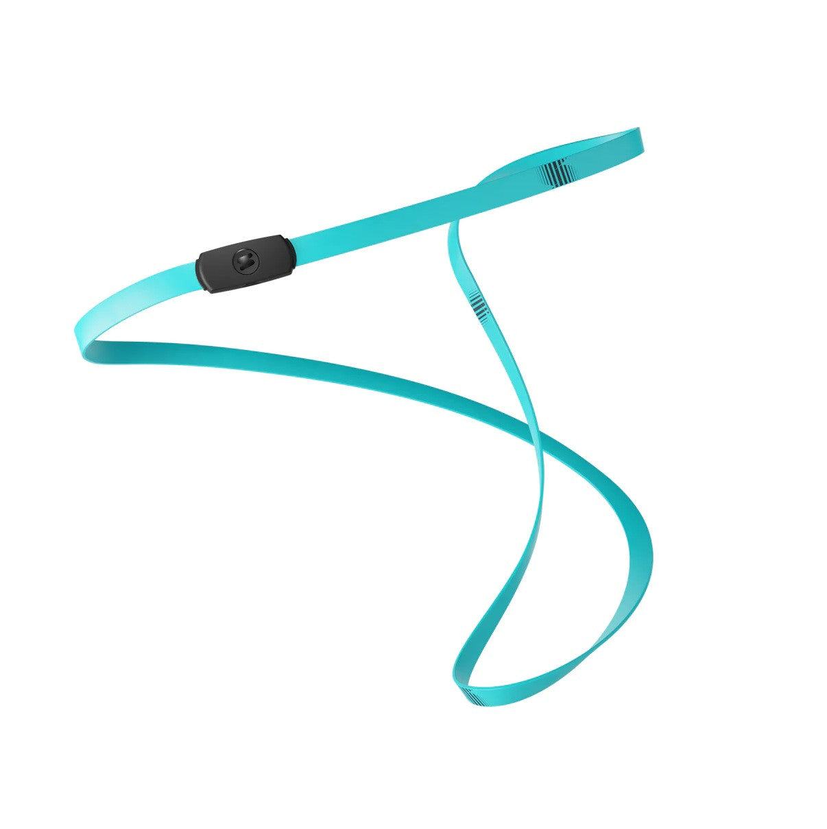 Ein blaugrünes Smartes Fitnessband STRAFFR mit App (mittel) mit einer integrierten schwarzen Steuertaste vor weißem Hintergrund.