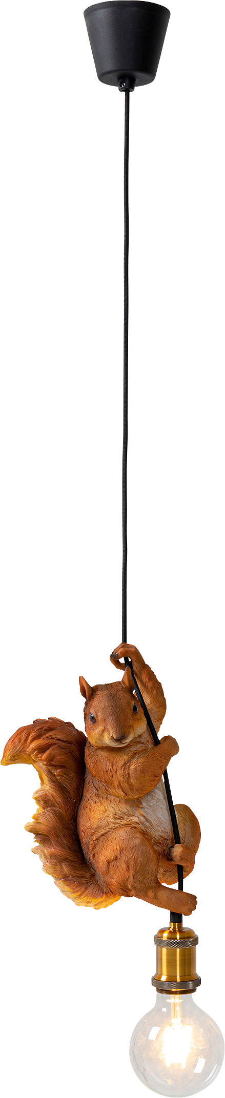 Die Hängeleuchte Animal Squirrel ist eine skurrile Hängelampe mit einer lebensechten Eichhörnchenfigur, die das Kabel unterhalb der Glühbirne greift und so den Anschein erweckt, als würde das Eichhörnchen das Licht spielerisch nur für Sie halten.