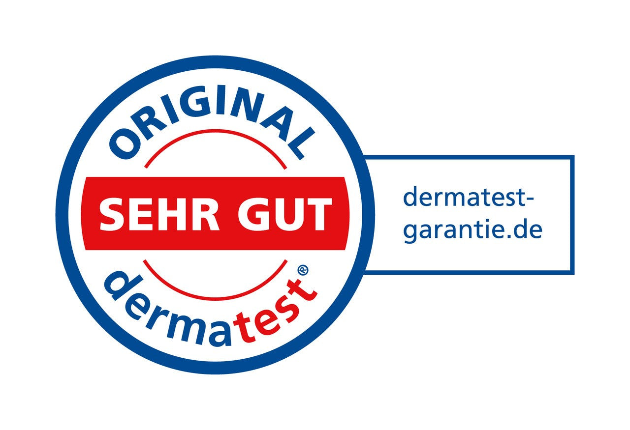 Rundes ORIGINAL dermatest SEHR GUT Siegel mit dermatest-garantie.de rechts.