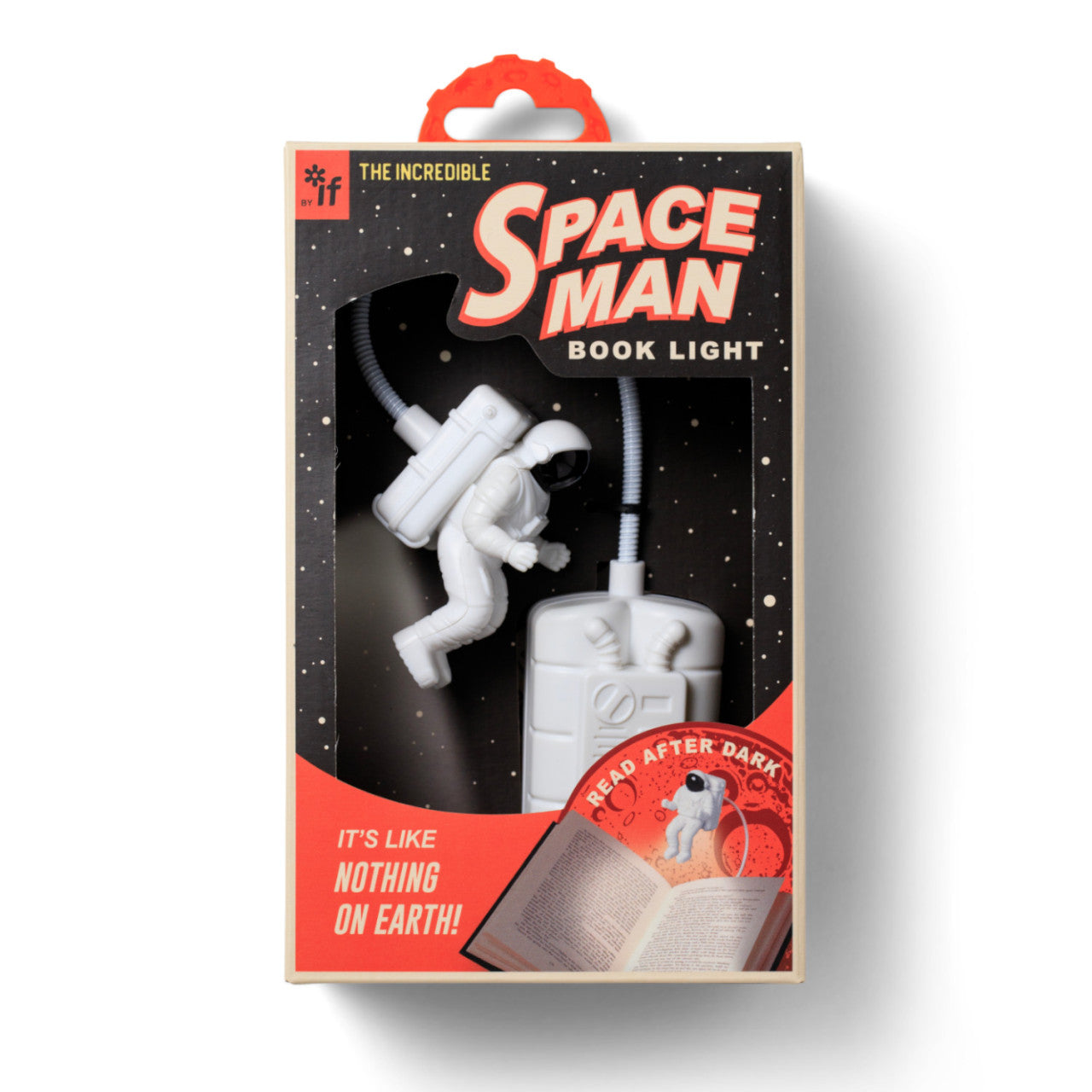 Box mit Leselampe Spaceman – 2 LEDs mit einem weißen Licht in Astronautenform mit Weltraumdesign.