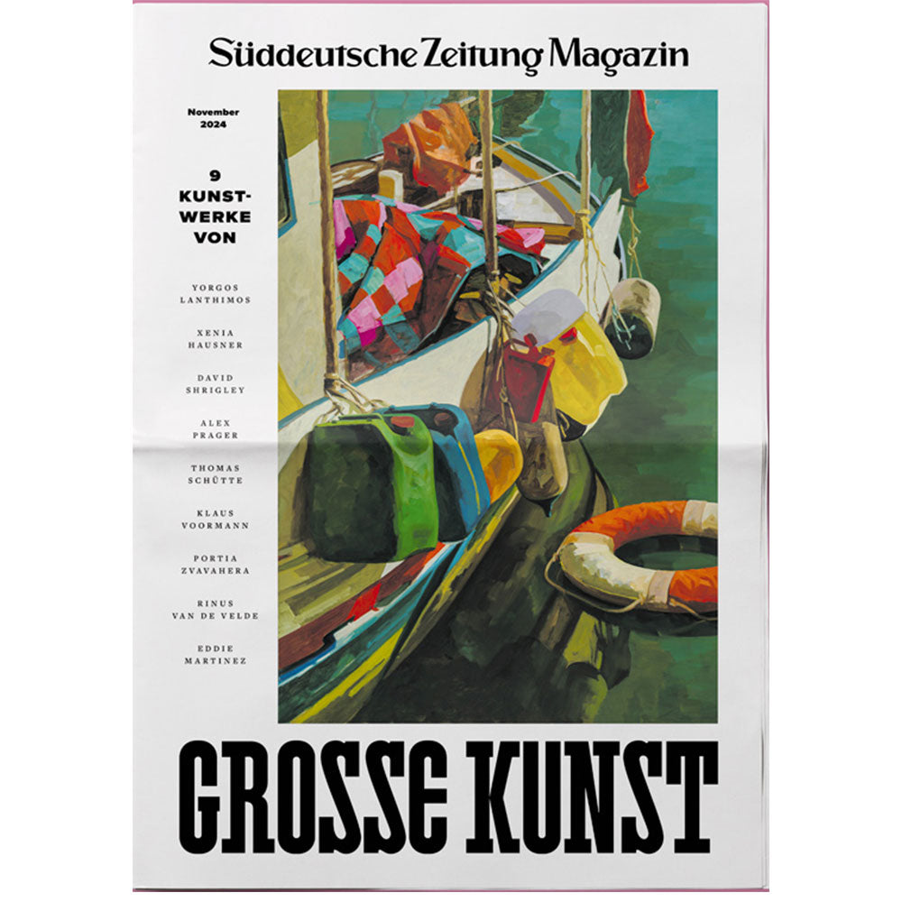 Titelblatt des Süddeutsche Zeitung Magazins mit farbenfroher abstrakter Malerei von Booten und der Schlagzeile GROSSE KUNST.