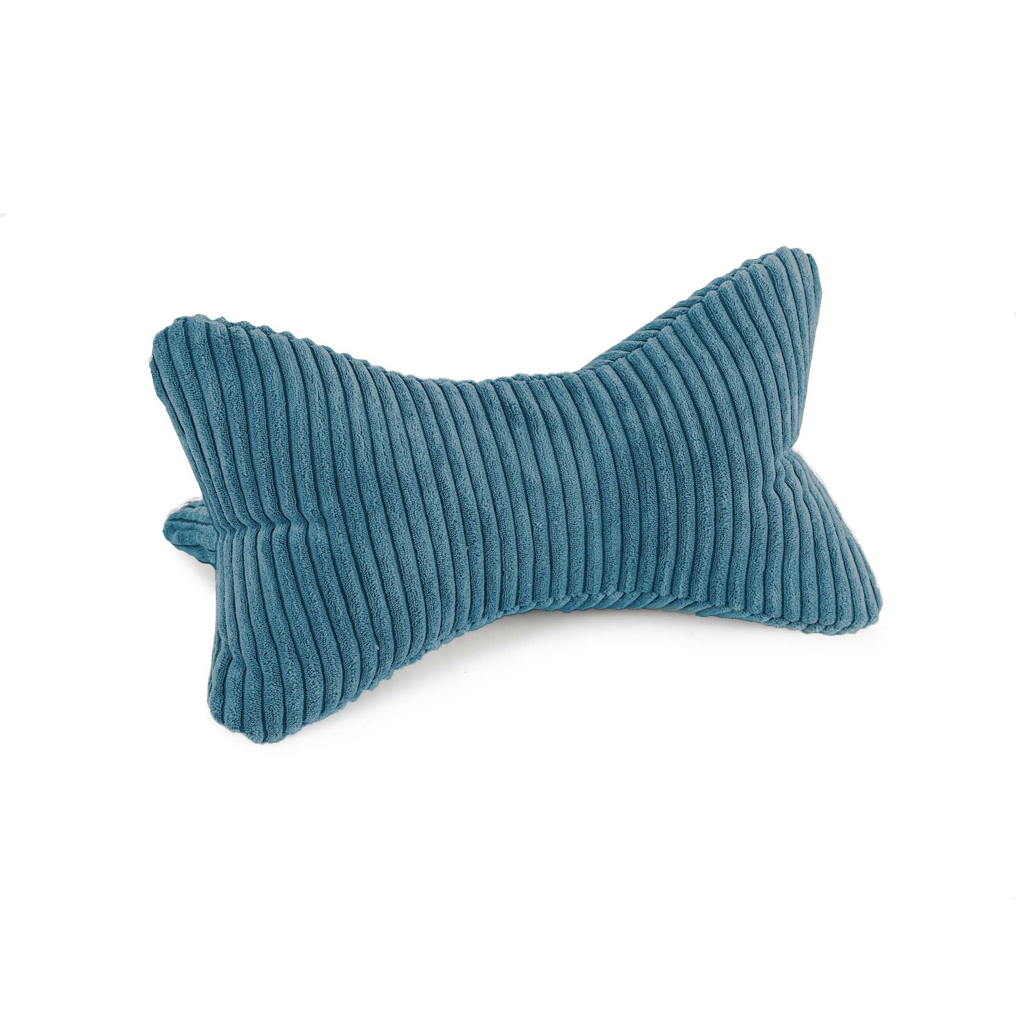 Leseknochen Cozy Shara - Petrol: Ergonomischer Leseknochen mit Cordstruktur in Knochenform bietet Komfort beim Lesen und dient als Nackenstütze auf weißem Hintergrund.