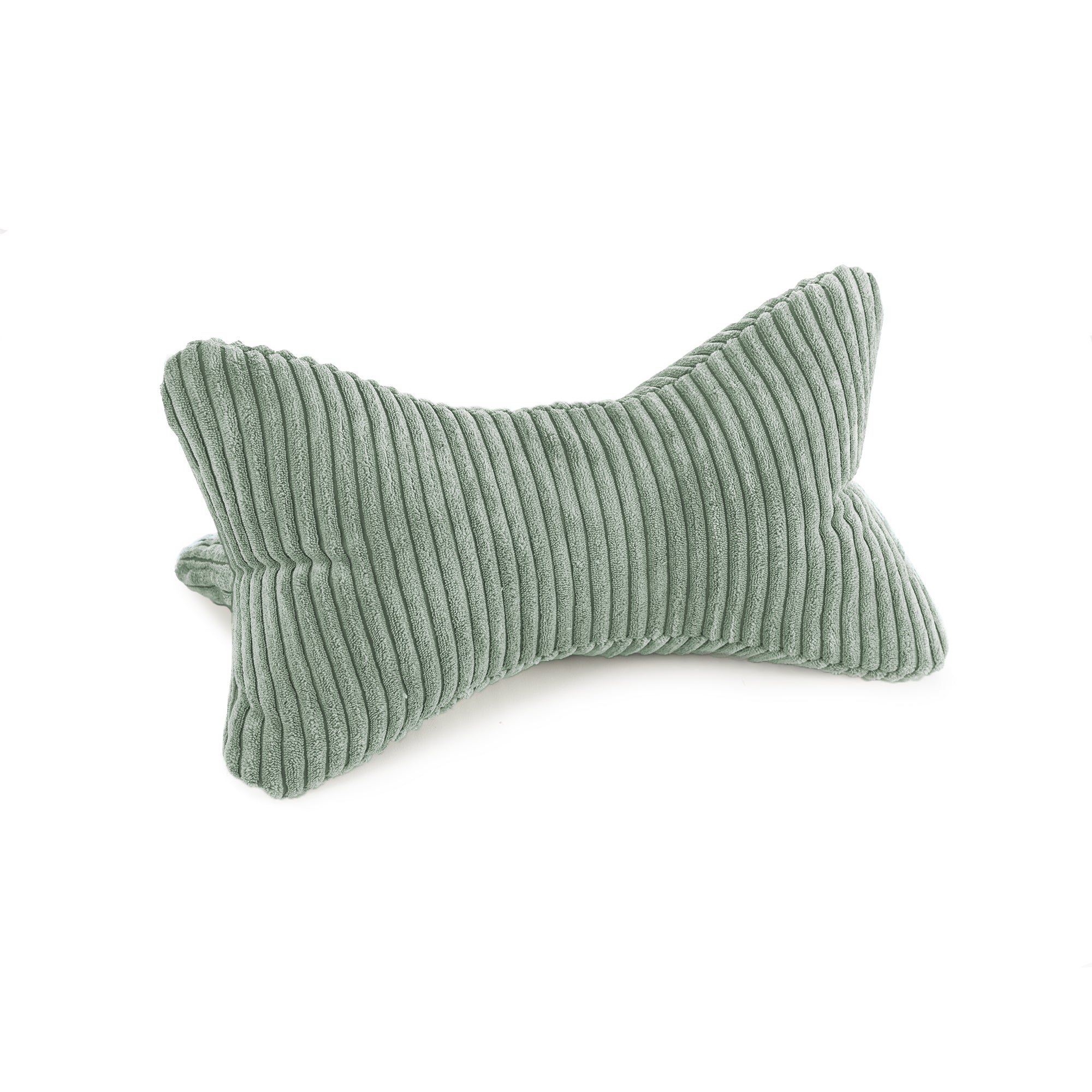 Der Leseknochen Cozy Shara - Salbei in ergonomischer Knochenform wird vor weißem Hintergrund präsentiert – perfekt als Nackenstütze und für komfortables Lesen.