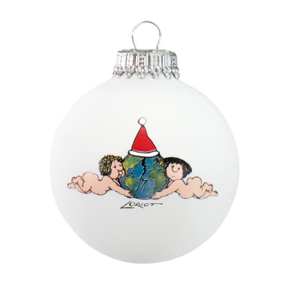 Loriot-Set: 6 Weihnachtskugeln aus Glas mit Künstlermotiven, perfekt für die festliche Baumdekoration.