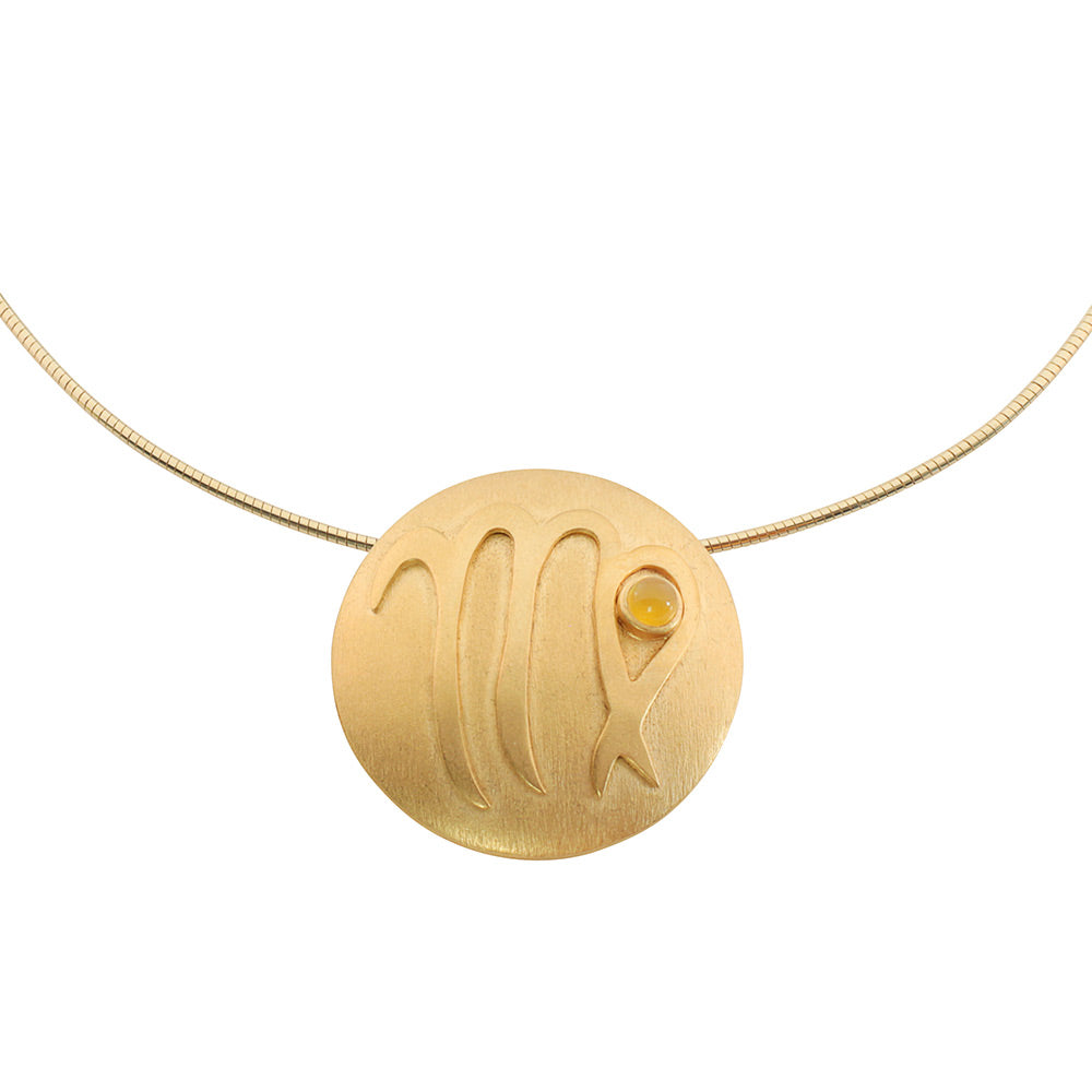 Goldene Anhängerkette mit dem Sternzeichen Jungfrau an einer dünnen Goldkette: Petra Waszak Sternzeichen-Collier „Jungfrau“ (24.08.-23.09.).