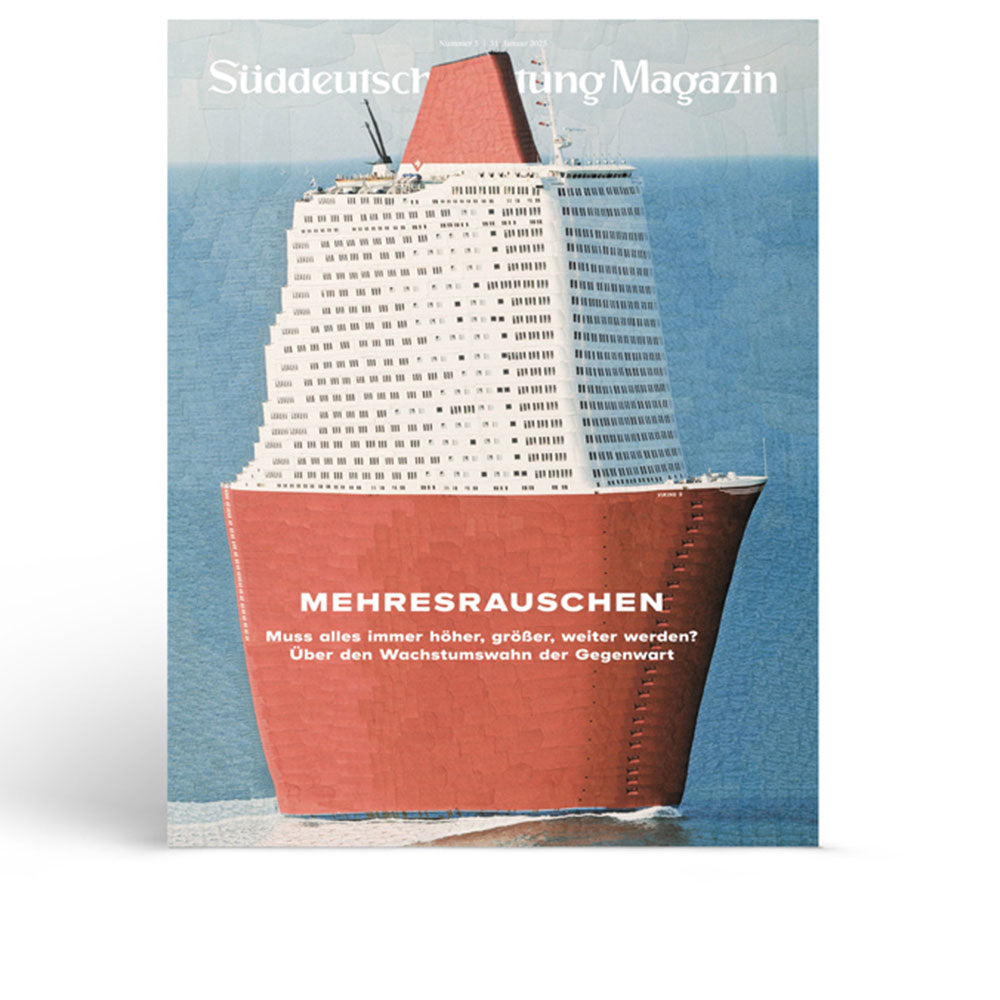 Die Titelseite des Süddeutsche Zeitung Magazins zeigt ein Kreuzfahrtschiff in Form eines hohen Wohnhauses auf See.