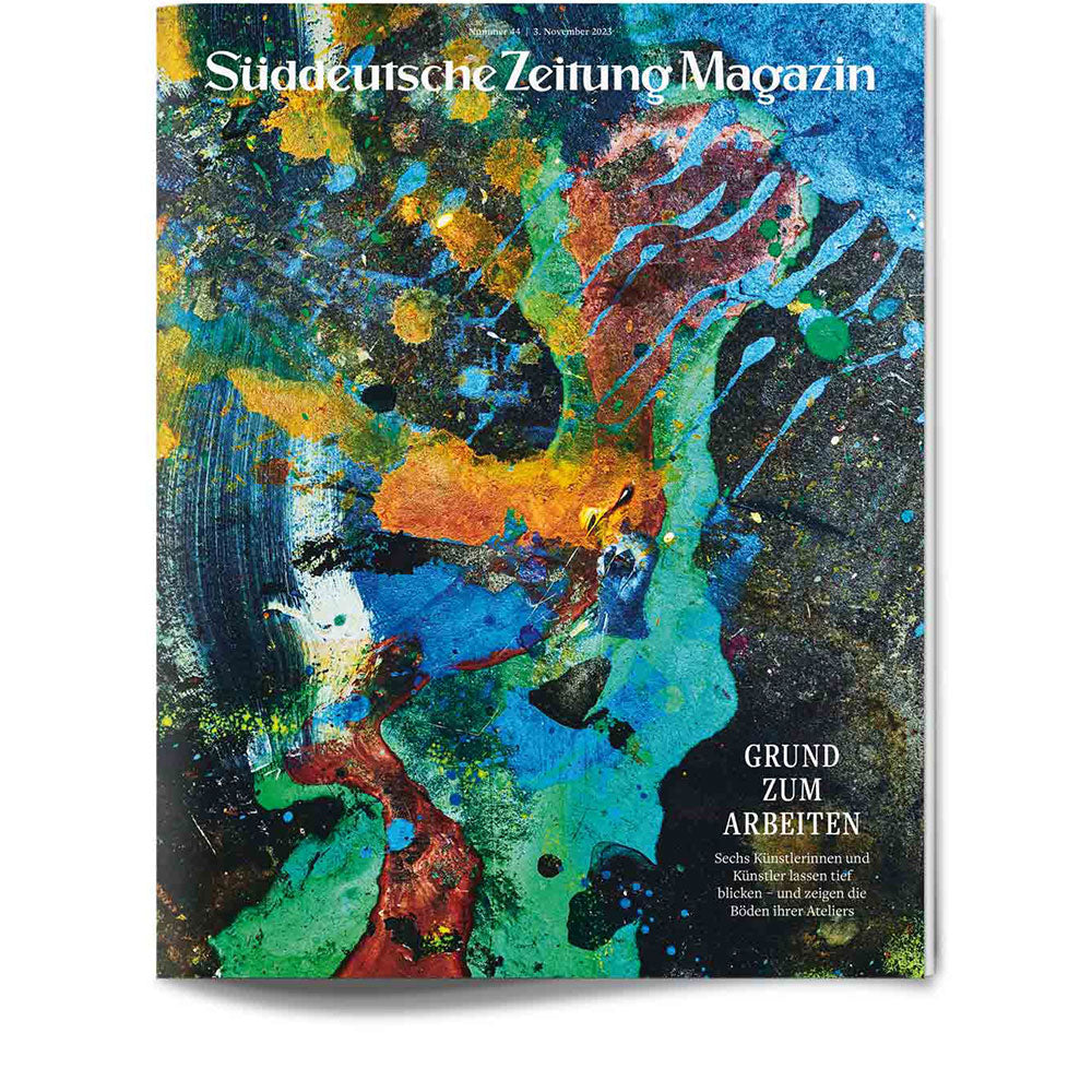 Umschlag des Süddeutsche Zeitung Magazins mit bunten, abstrakten Farbspritzern und deutschem Text.
