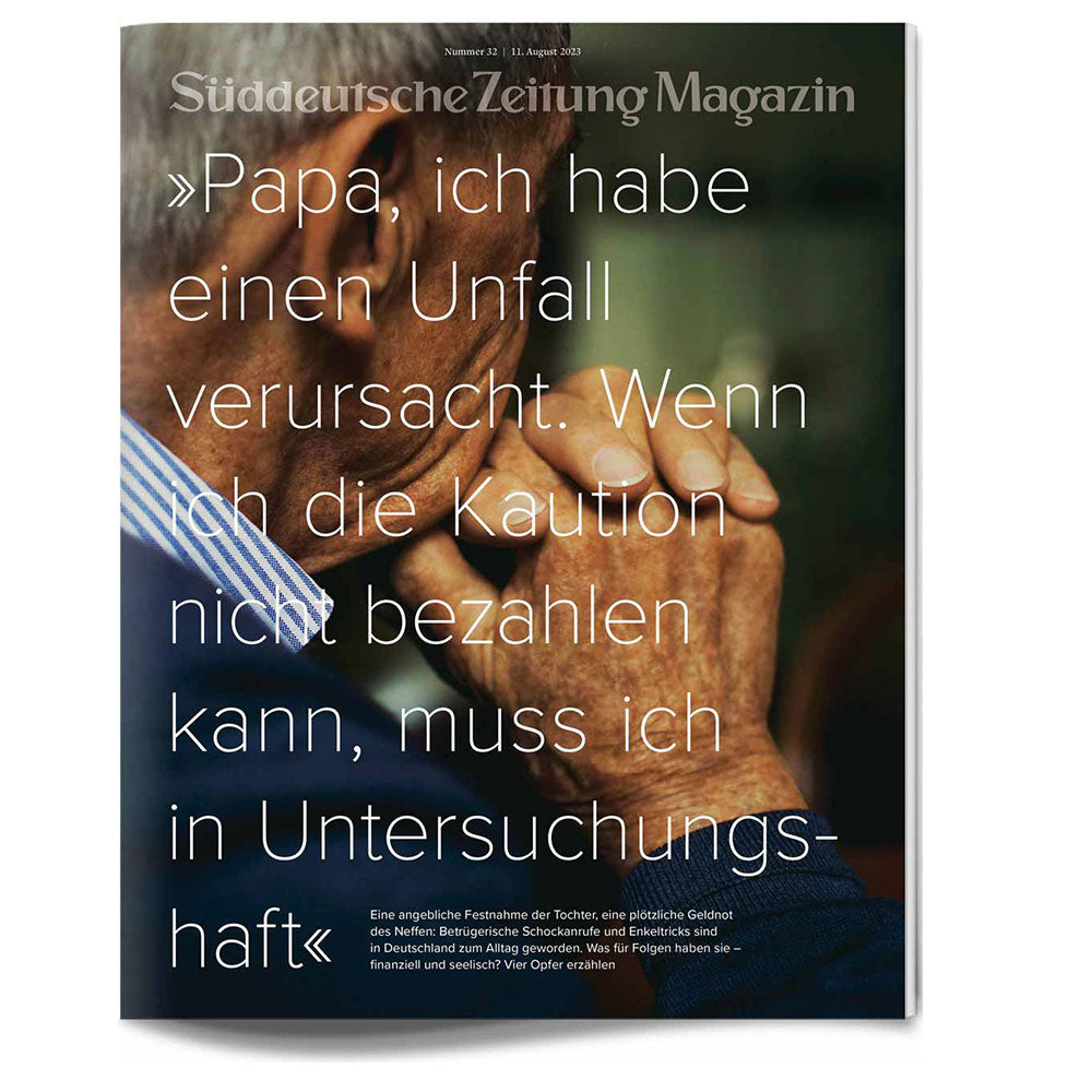 Nahaufnahme eines älteren Mannes, der sich die Hände vors Gesicht hält, mit großem deutschen Text über dem Bild.