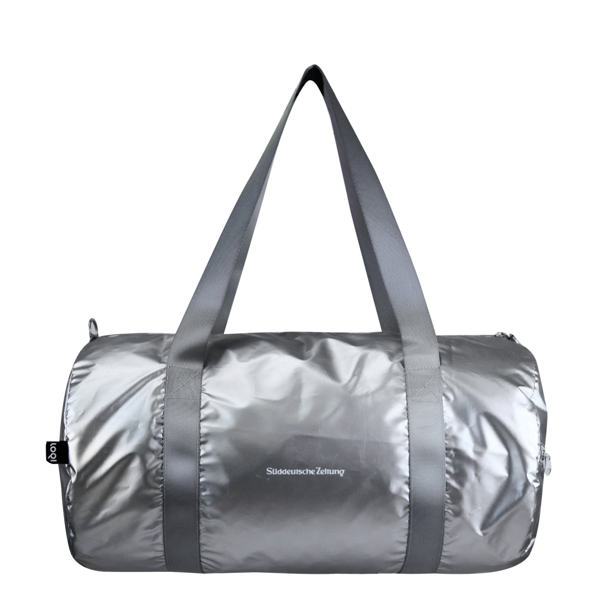 Tasche Weekender silber mit silbernen Henkel und Logo Süddeutsche Zeitung