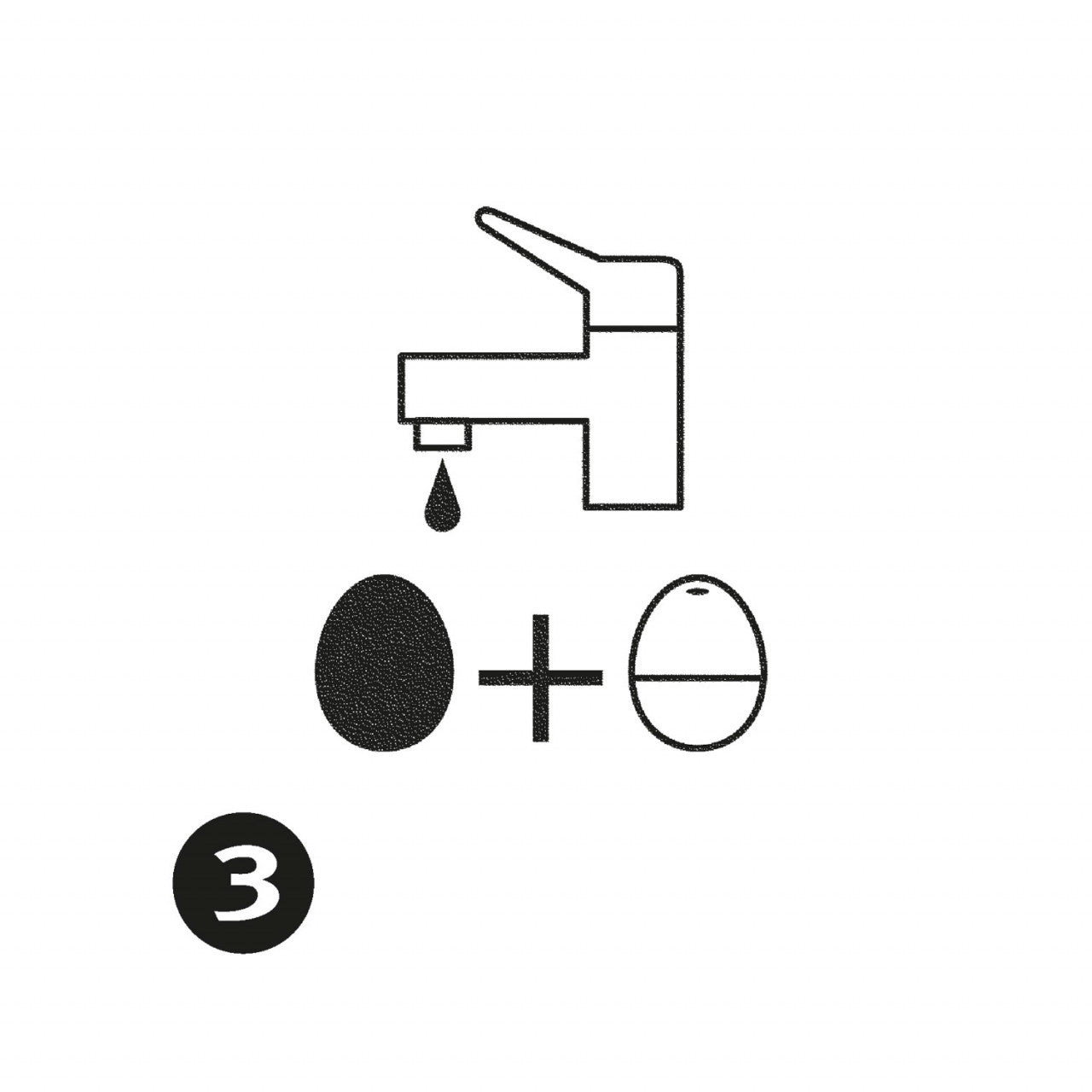 Das „Goldene PiepEI“ wird mit einem schwarzen Wasserhahn dargestellt, aus dem Wasser über ein Ei und dessen Umriss tropft, neben der Zahl 3 in einem schwarzen Kreis.