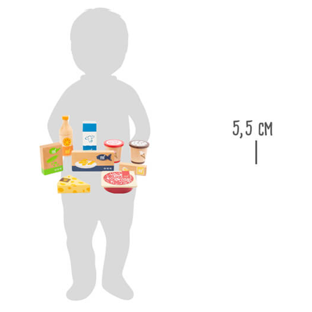 Eine Kindersilhouette, die das Gefrier- und Kühlwaren-Set „fresh“ hält, mit der Aufschrift 5,5 cm auf der rechten Seite.