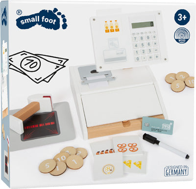 Kasse „fresh“ – Spielzeugkassen-Set mit Spielgeld, Karten, Münzen, Brezel- und Käsemarken; geeignet für Kinder ab 3 Jahren.