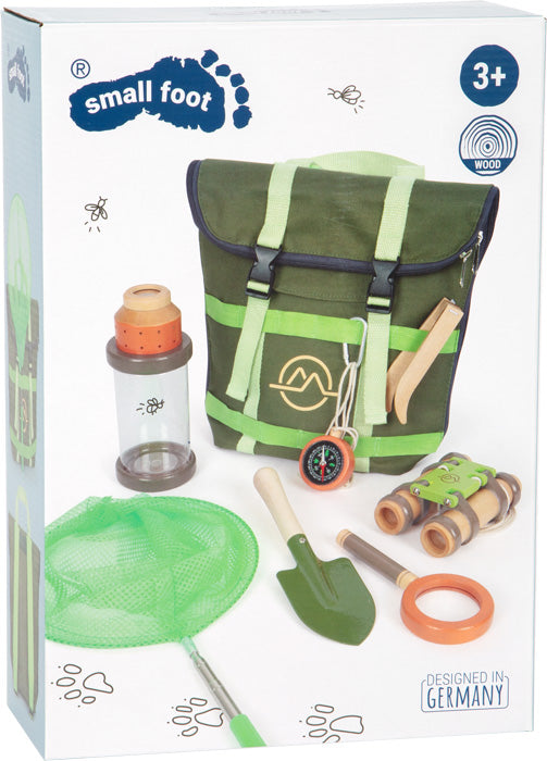 Entdeckerrucksack „Discover“ – Entdeckerset für Kinder mit Tasche, Netz, Glas, Kelle, Kompass, Fernglas & Lupe.