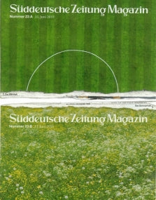Zwei Titelseiten des Süddeutsche Zeitung Magazins: ein grünes Fußballfeld und eine blühende Wiese.