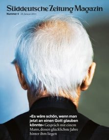 Ein älterer Mann mit weißem Haar, von hinten gesehen, auf dem Cover des Süddeutsche Zeitung Magazins.