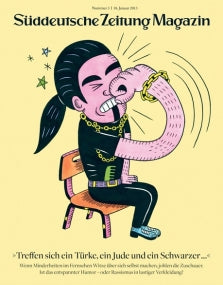 Illustration einer Person, die sich selbst ins Gesicht schlägt, auf einem Stuhl sitzend, auf dem Titelblatt des Süddeutsche Zeitung Magazins.