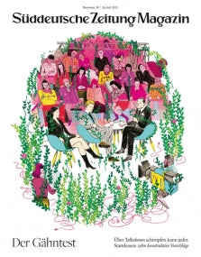Illustration von Menschen, die in einem Kreis sitzen und sich unterhalten, umgeben von grünen Pflanzen; Umschlagtext in Deutsch.