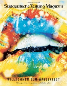 Nahaufnahme von bunten Lippen und Gesicht mit Wassertropfen, vom Titelbild des Süddeutsche Zeitung Magazins.