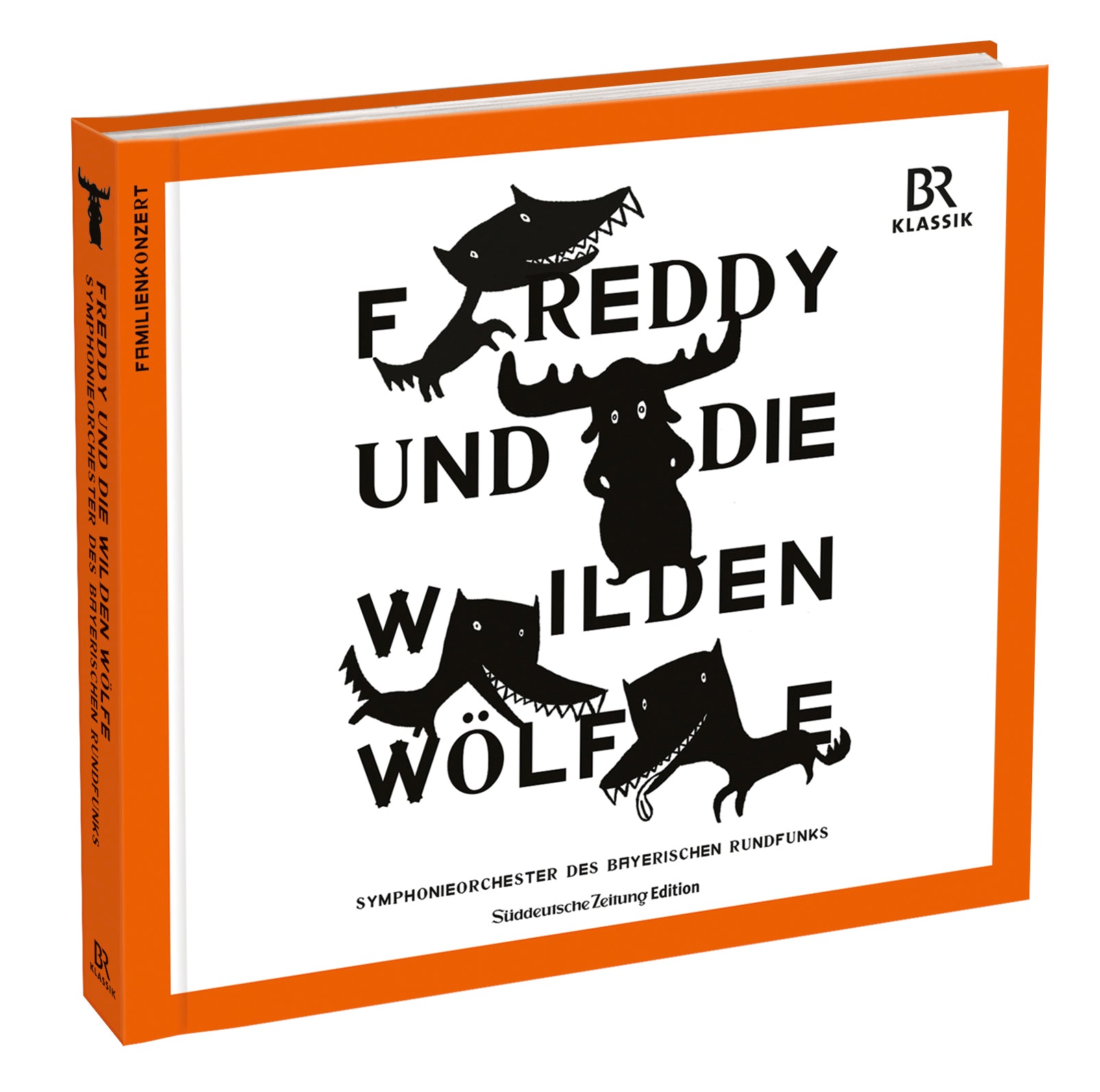 Buchcover mit deutschem Titel Freddy und die Wilden Wölfe und schwarzen Tierillustrationen auf weißem Hintergrund.