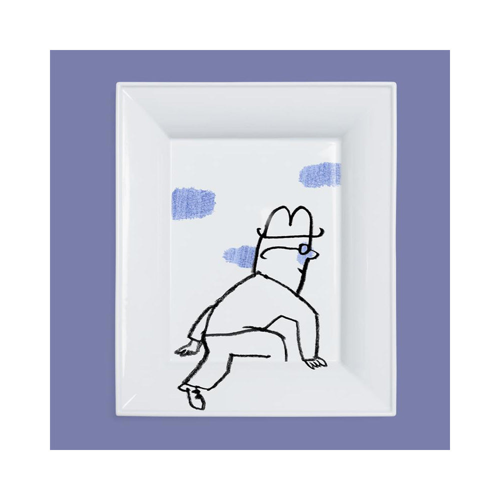 Das Video „Au revoir“ zeigt eine Comicfigur mit Brille, die unter blauen Wolken auf violettem Hintergrund läuft.