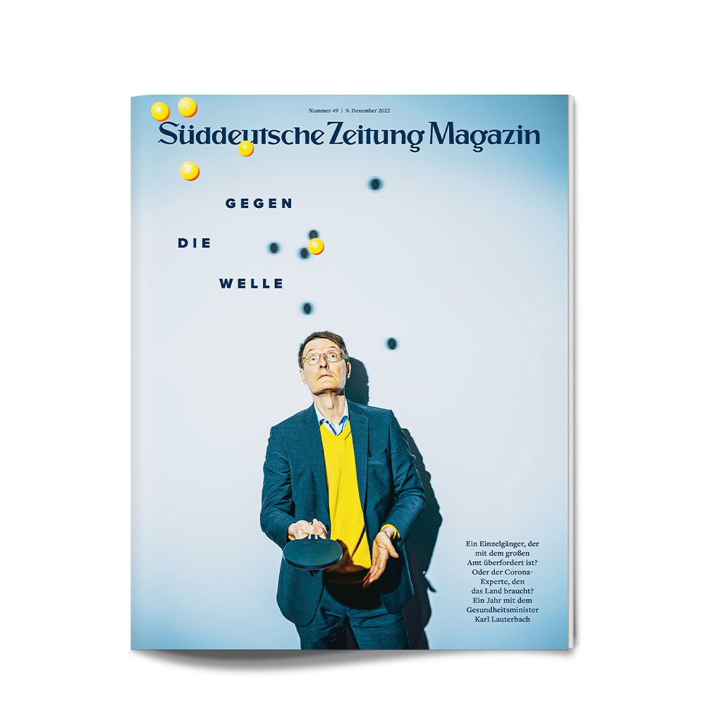 Ein Mann jongliert gelbe Bälle unter der Überschrift Süddeutsche Zeitung Magazin auf blauem Hintergrund.
