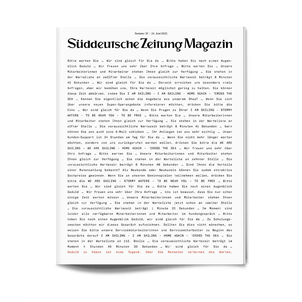 Eine Seite aus dem Süddeutsche Zeitung Magazin mit dichtem deutschen Text in Schwarz auf weißem Hintergrund.