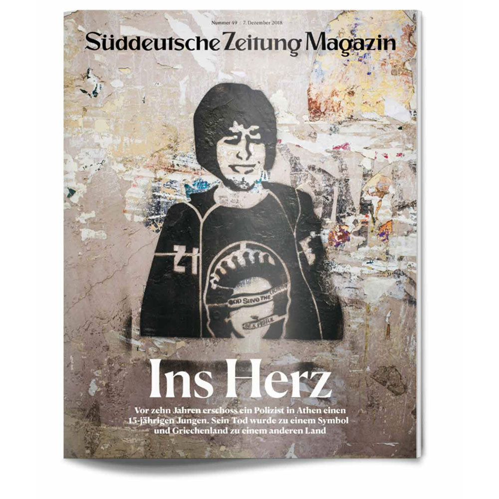 Titelseite des Süddeutsche Zeitung Magazins mit Street Art eines Jungen in Schwarz-Weiß auf einer abgenutzten Wand.