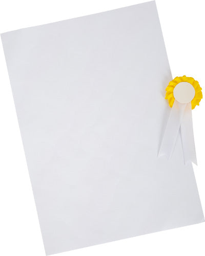 Zertifikat der Pferdepflege-Tasche mit gelb-weißem Siegelband auf der rechten Seite.