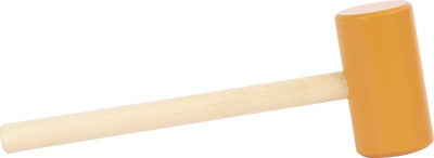 Das Klopfspiel mit Xylophon „Safari“ besteht aus einem Holzschlägel mit leichtem Griff und einem massiven, zylindrischen gelben Kopf auf weißem Hintergrund.