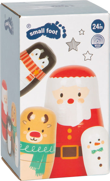 Spielzeugkiste mit Weihnachtsmann, Pinguin, Rentier und Schneemann für Kinder ab 24 Monaten.