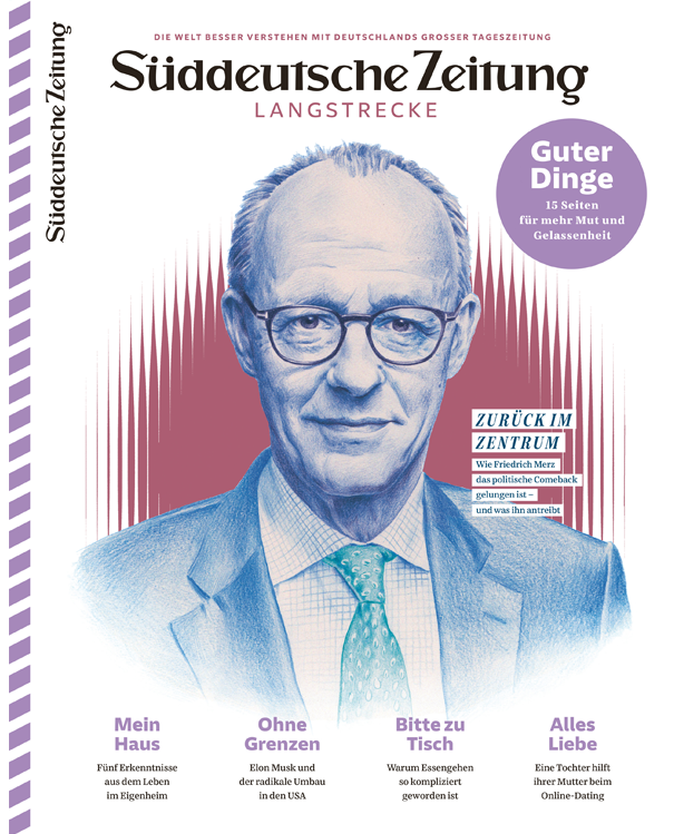 Porträt eines älteren Mannes in Anzug und Brille auf dem Cover des Langstrecke-Magazins der Süddeutschen Zeitung.