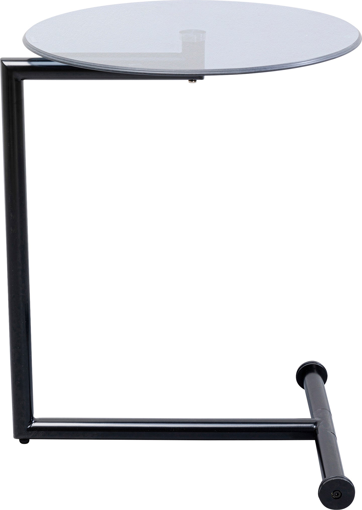 Der Beistelltisch Easy Living Schwarz Ø46cm überzeugt mit rundem Glastop und schwarzem Metallgestell in minimalistischem, geometrischem Design. Die rechtwinklige Basis und vertikale Stütze machen ihn vielseitig einsetzbar im modernen Raum.