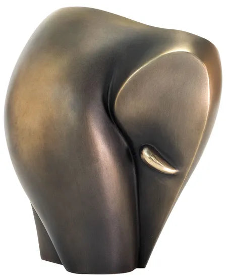 Abstrakte Bronzeskulptur eines Elefanten mit sanften Kurven und minimalen Details.