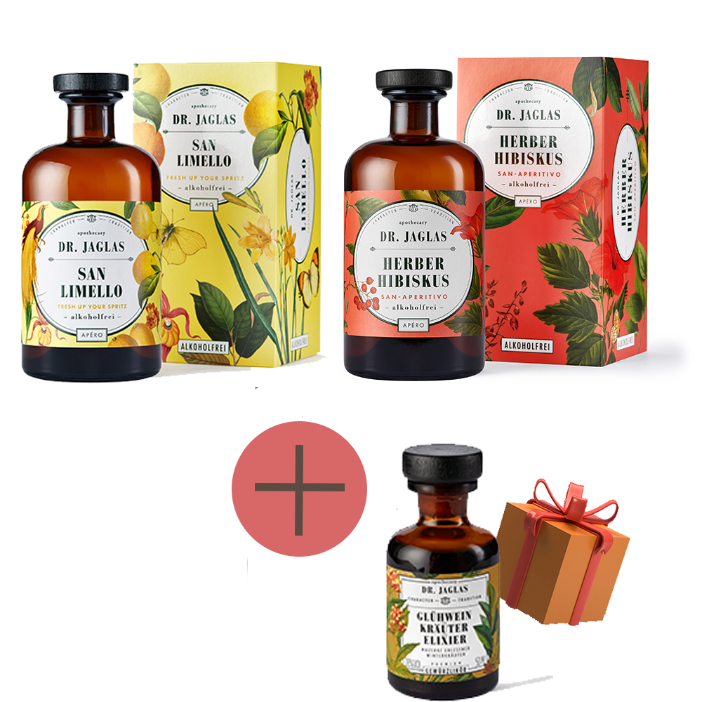 Set Herber Hibiskus und San Limello im Geschenkkarton inklusive Glühweinkräuter Elixier als Geschenk