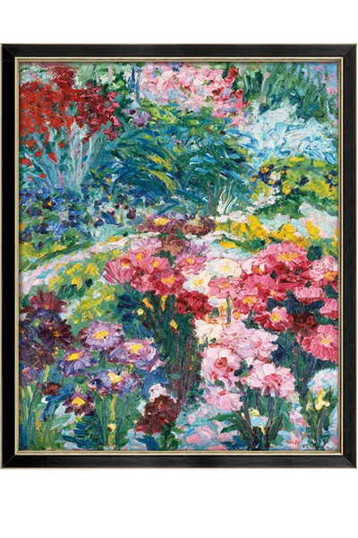 Der Blick in den Garten entfaltet sich wie ein farbenprächtiges Feuerwerk, in dem Nolde die gesamte Vielfalt seiner Palette eindrucksvoll ausspielte.