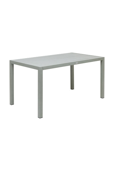 Rechteckiger, hellgrauer Metalltisch mit vier geraden Beinen, abgebildet auf weißem Hintergrund.