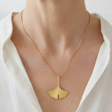 Ginkgo-Collier in 925er-Sterlingsilber, vergoldet