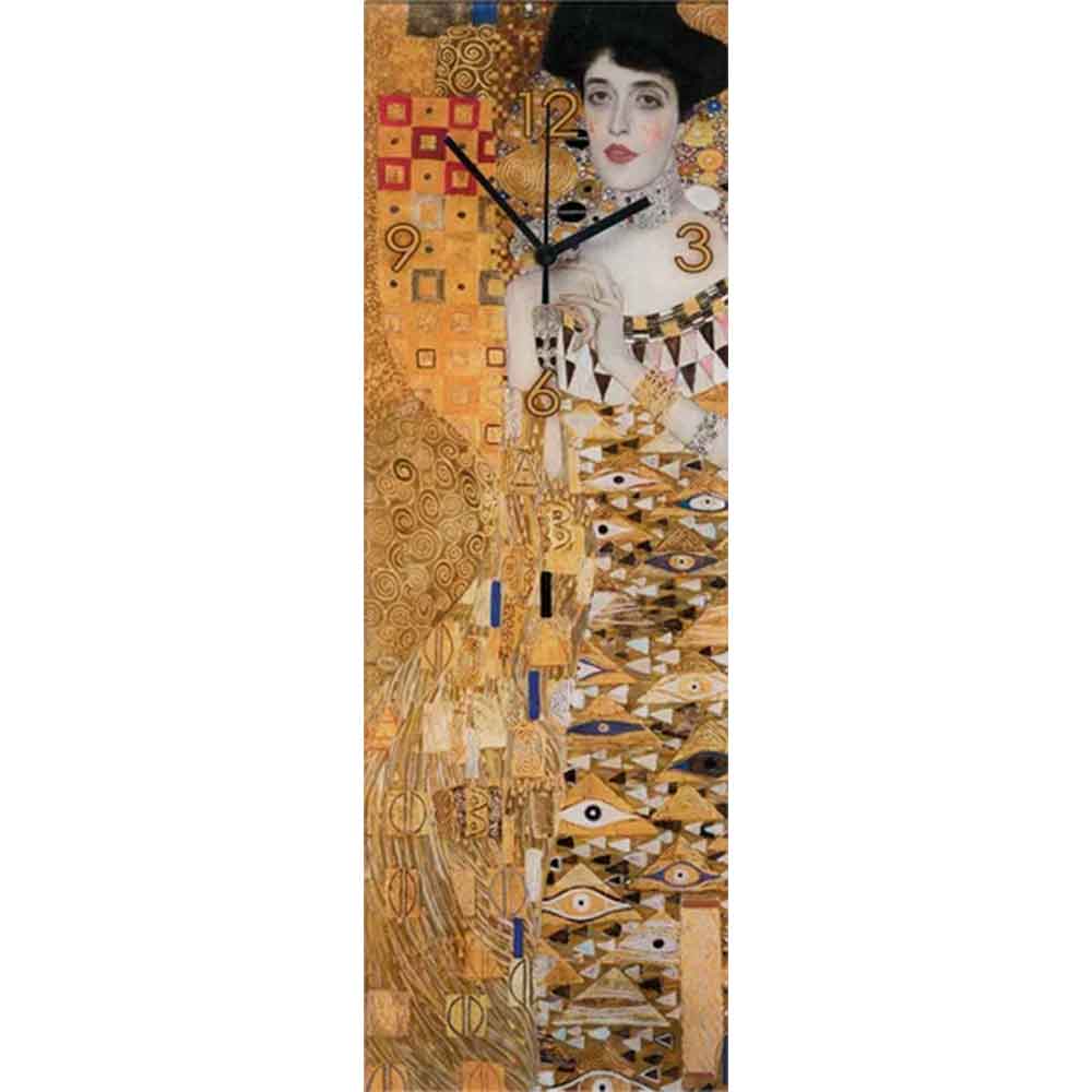 Rechteckige Uhr mit Gustav Klimts "Bildnis der Adele Bloch-Bauer I" mit abstrakten Goldmustern.