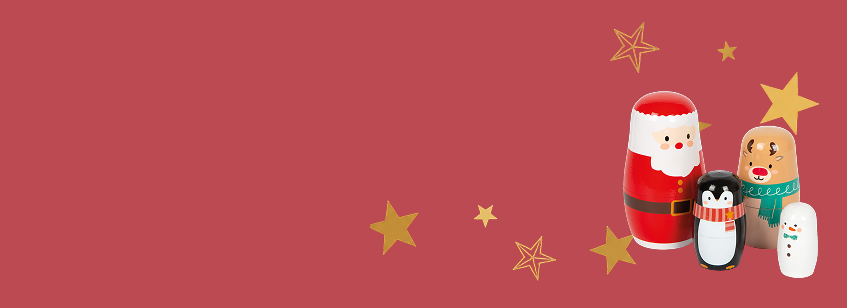 Matrjoschka-Figuren Weihnachten mit Weihnachtsmann, Pinguin, Rentier und Schneemann