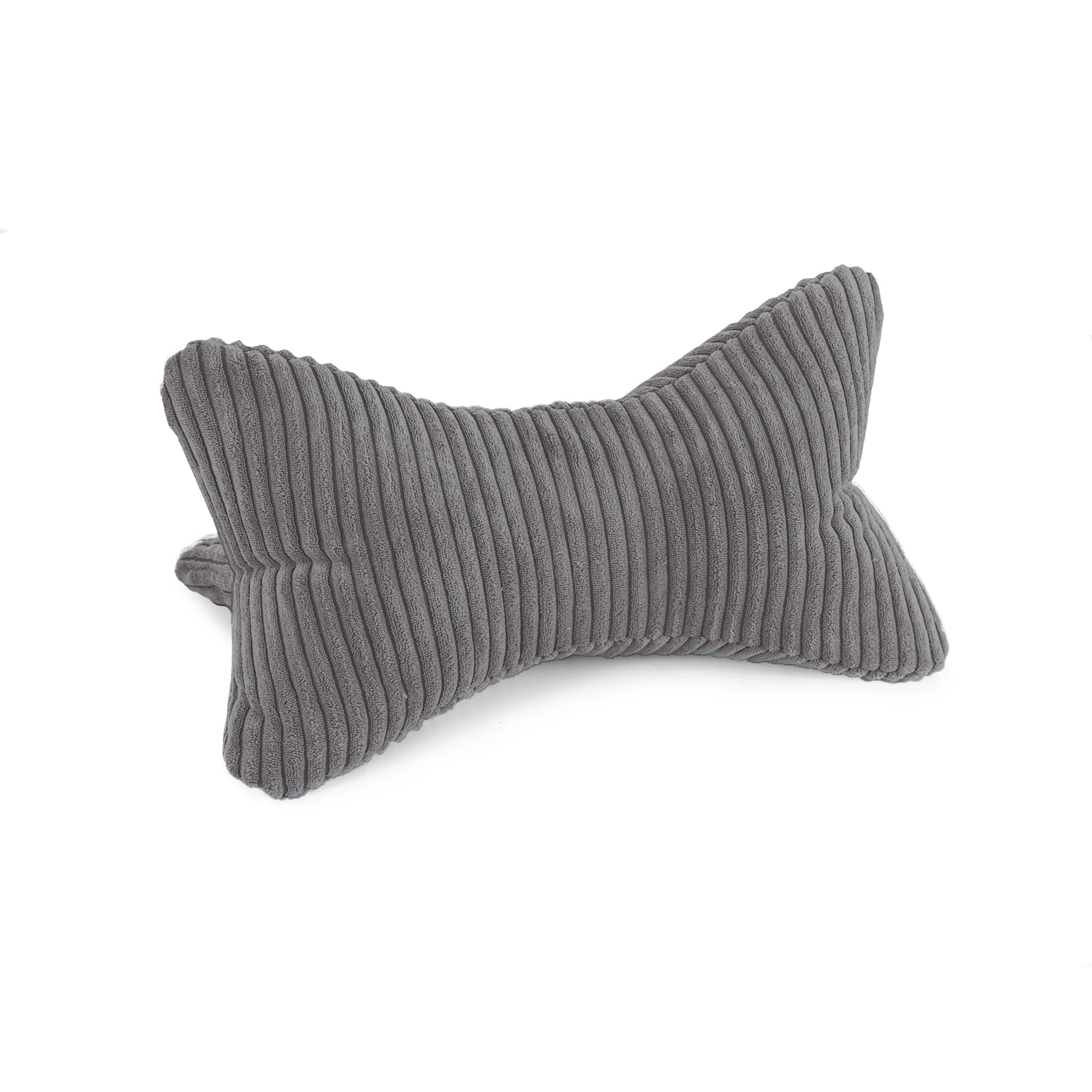 Der Leseknochen Cozy Shara - Anthrazit, eine knochenförmige Nackenstütze mit gerippter Cordstruktur und ergonomischer Form, ist auf weißem Hintergrund abgebildet.