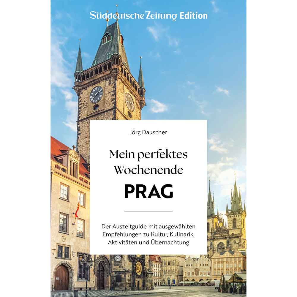 Das Cover des Buches mit dem Titel Mein perfektes Wochenende PRAG von Jörg Dauscher zeigt den historischen Altstadtplatz Prags mit seinen gotischen Türmen und bietet kulturelle und kulinarische Empfehlungen.