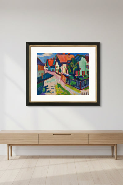 Wassily Kandinsky: Bild "Murnau" (1908), Version schwarz-goldfarben gerahmt