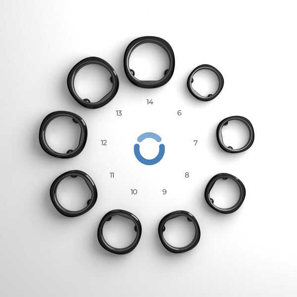 Schwarze Ringe in verschiedenen Größen in einen Kreis gelegt . Mit den markierten Größen in der Mitte 6 7 8 9 10 11 12 13 14 