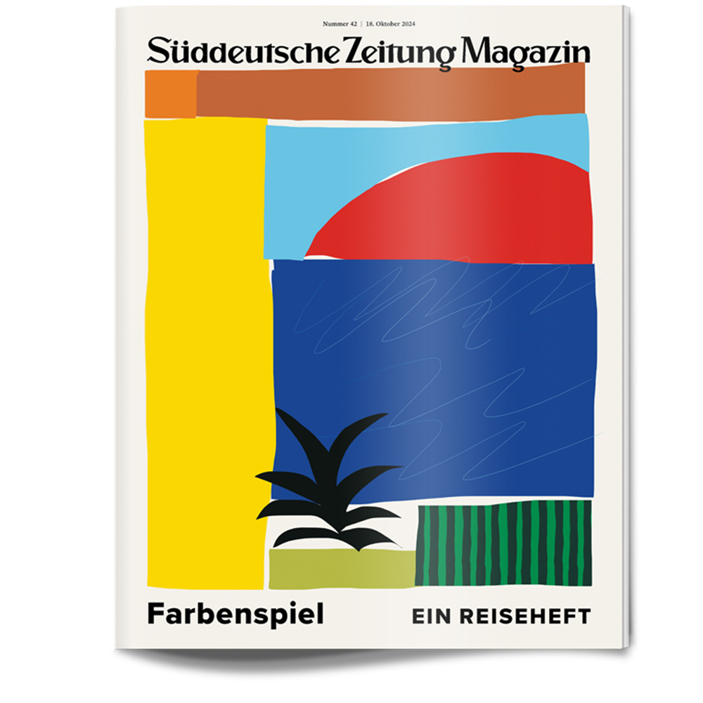 Abstrakte bunte Formen und eine schwarze Pflanze auf dem Cover des Süddeutsche Zeitung Magazins, Ausgabe 42, Oktober 2021.