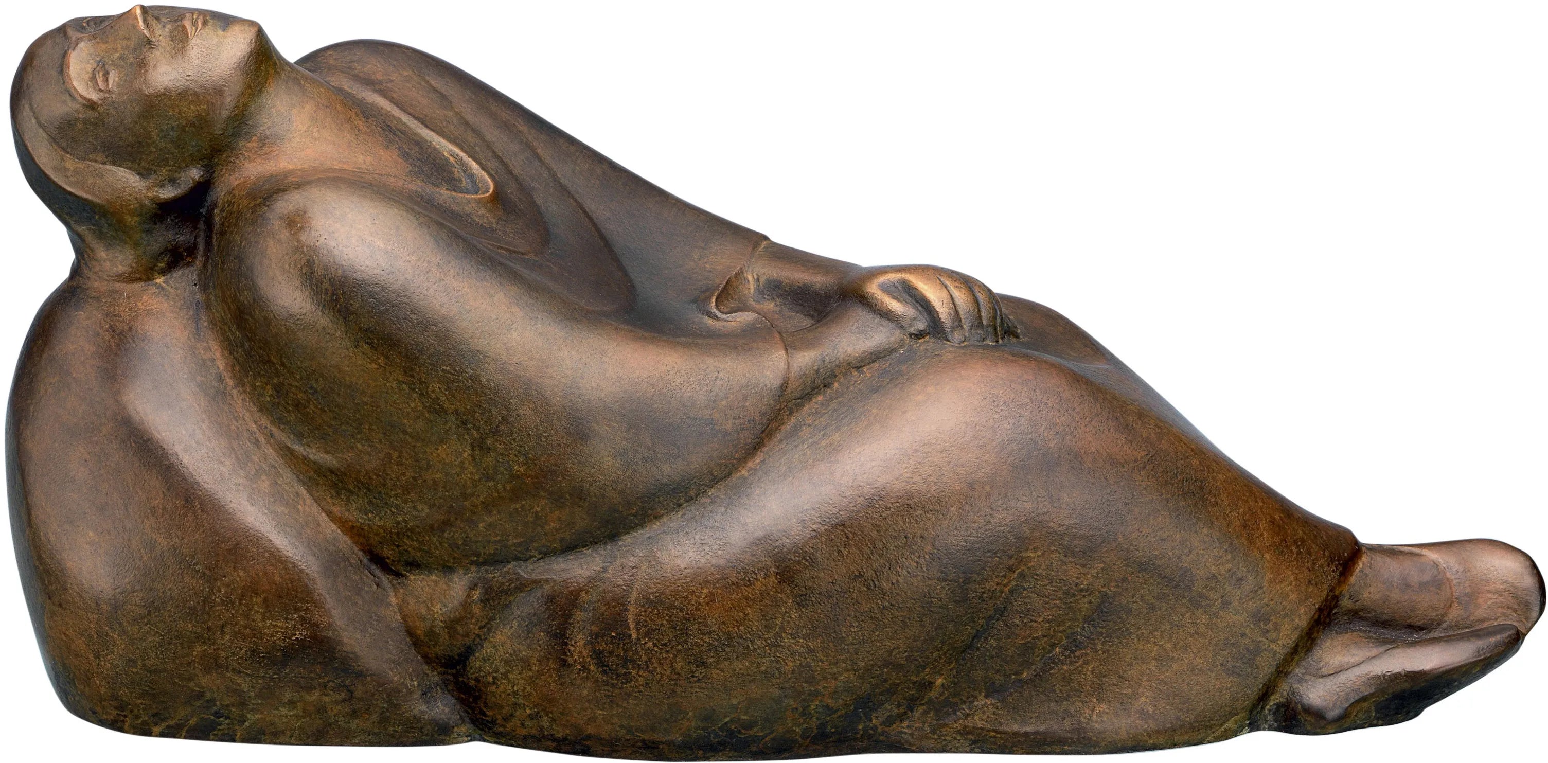 Bronzeskulptur einer liegenden, abstrakten Figur mit geschlossenen Augen und entspannter Körperhaltung.