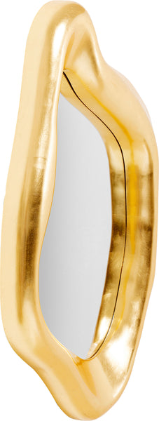 Unregelmäßig geformter Spiegel mit einem dicken, gewellten Rahmen in Goldmetallic.