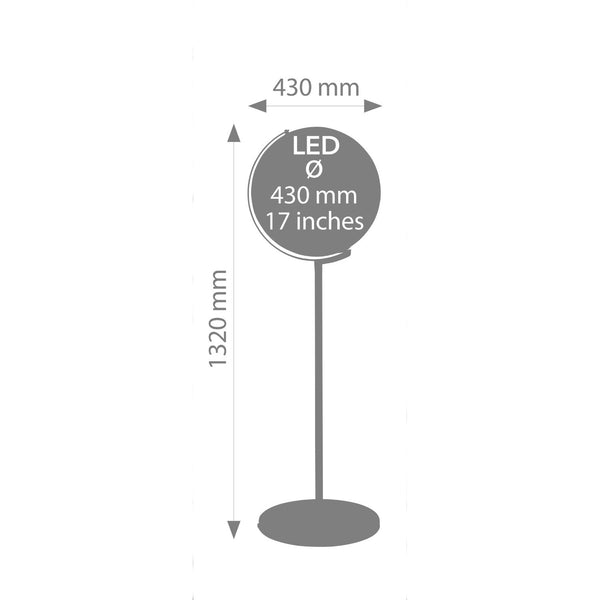 Diagramm eines LED-Schildes auf einem Ständer mit einer Höhe von 1320 mm und einem Durchmesser von 430 mm (17 Zoll).