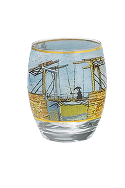 Teelichtglas mit Motiv von Vincent van Goghs "Zugbrücke in Arles (Le Pont de Langlois)" (1888)
