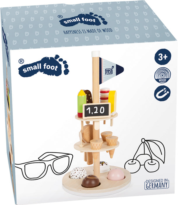 Box mit dem Eisständer „fresh“ aus Holz, inkl. Waffel, Leckereien und Preisschild, geeignet für Kinder ab 3 Jahren.
